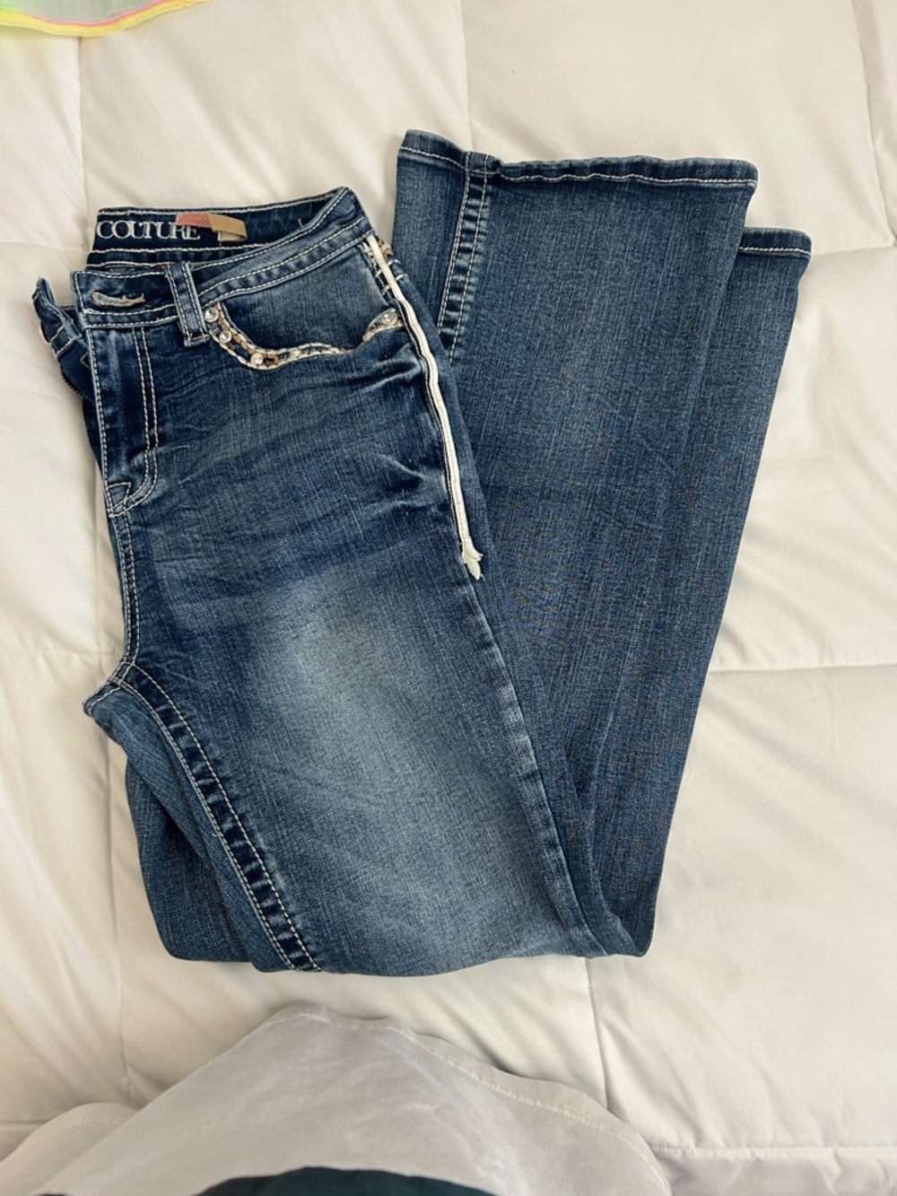 Sexy Couture Women's Blue Boot Cut Jeans with Embellished Pockets